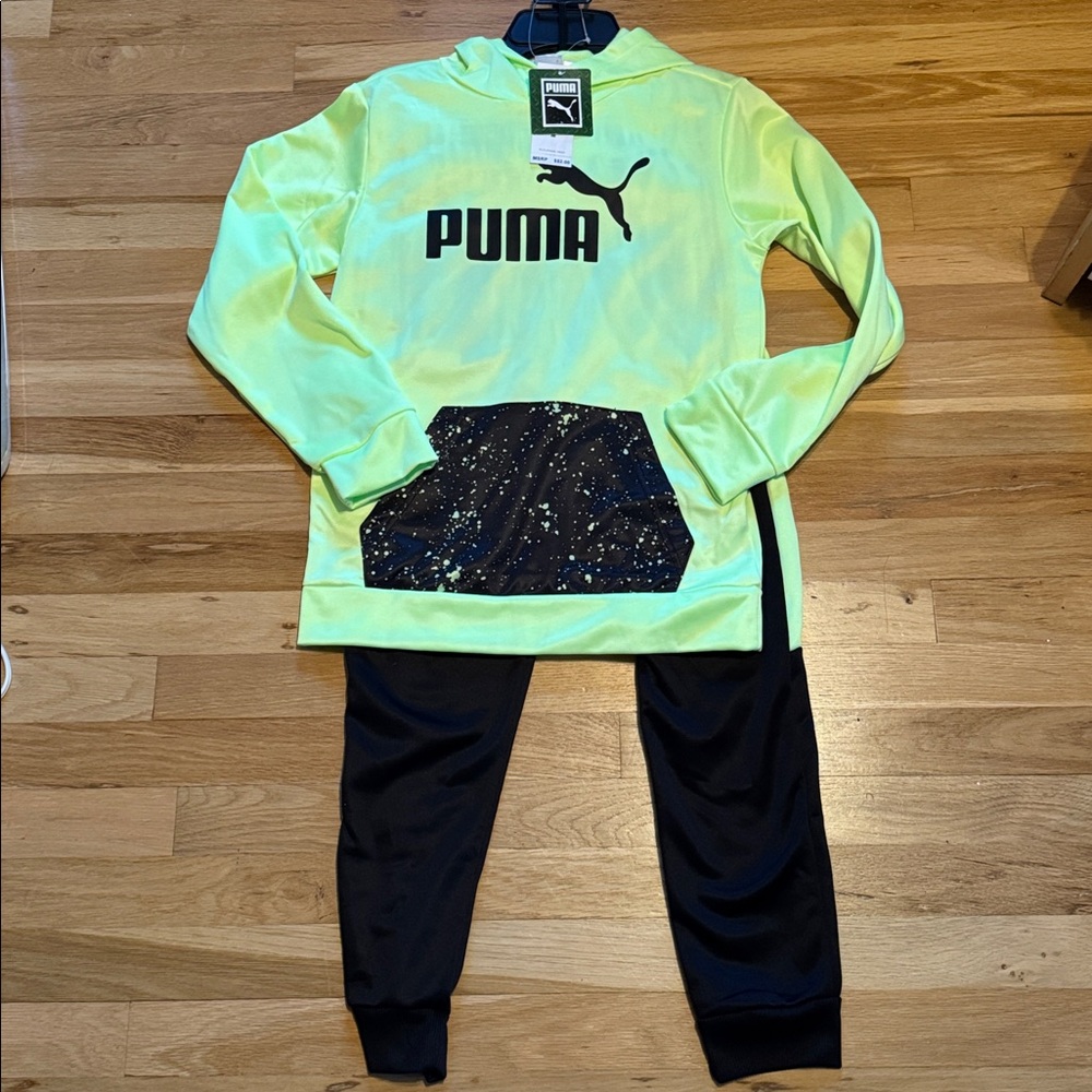 NWT 2-pc Puma Lime Green Hoodie with Black Pants - Size 10-12
